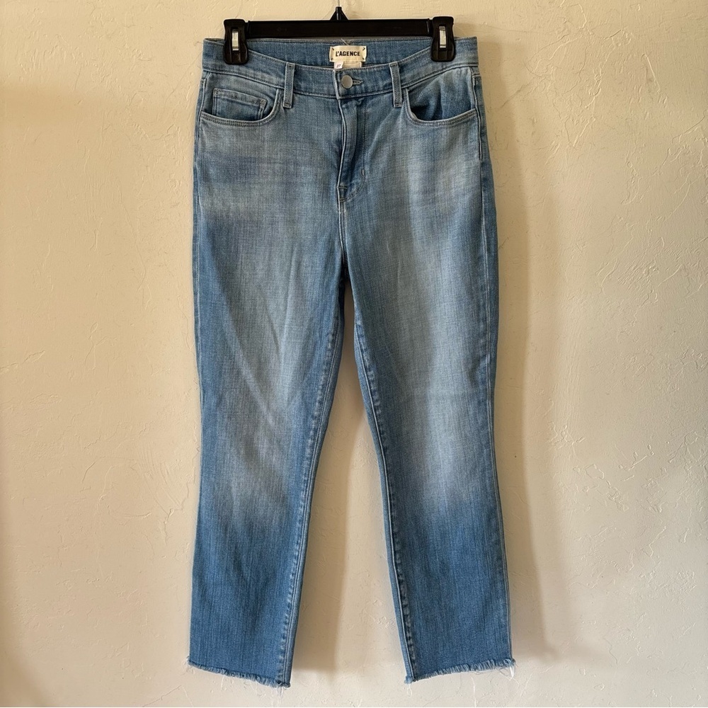 L’AGENCE Sada High Rise Cropped Straight Jeans Ashford Raw Hem Size 27 - Picture 2 of 7